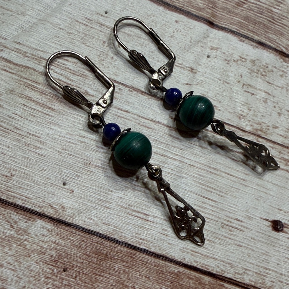 Green Malachite & Blue Lapis Lazuli Drop Earrings
